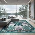 thumbnail image 2 of ODIKA Teal Turtle Stained Ocean Entryway Beachy Cherry Blossoms Nautical Flowing for King Size Bedroom, Master Suite, Under Bed, Foldable Easy Care, 2 of 7