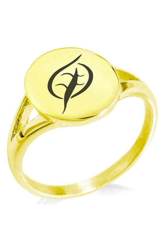 Stainless Steel Elemental Earth Nation Minimalist Oval Top Polished Statement Signet Ring