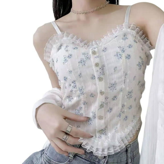 Huhudde Strappy Lace Trimmed Camisole Top For Women Stretchy Nylon Fabric Padding Layering Piece Wardrobe Essential