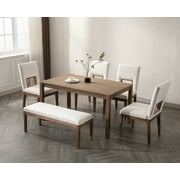 Guyou Solid Wood Dining Table, 59 Farmhouse Large Size Rectangular Dining Table for 4-6 People, Modern Kitchen Table for Living Room Dining Room Kitchen, Natural Brush
