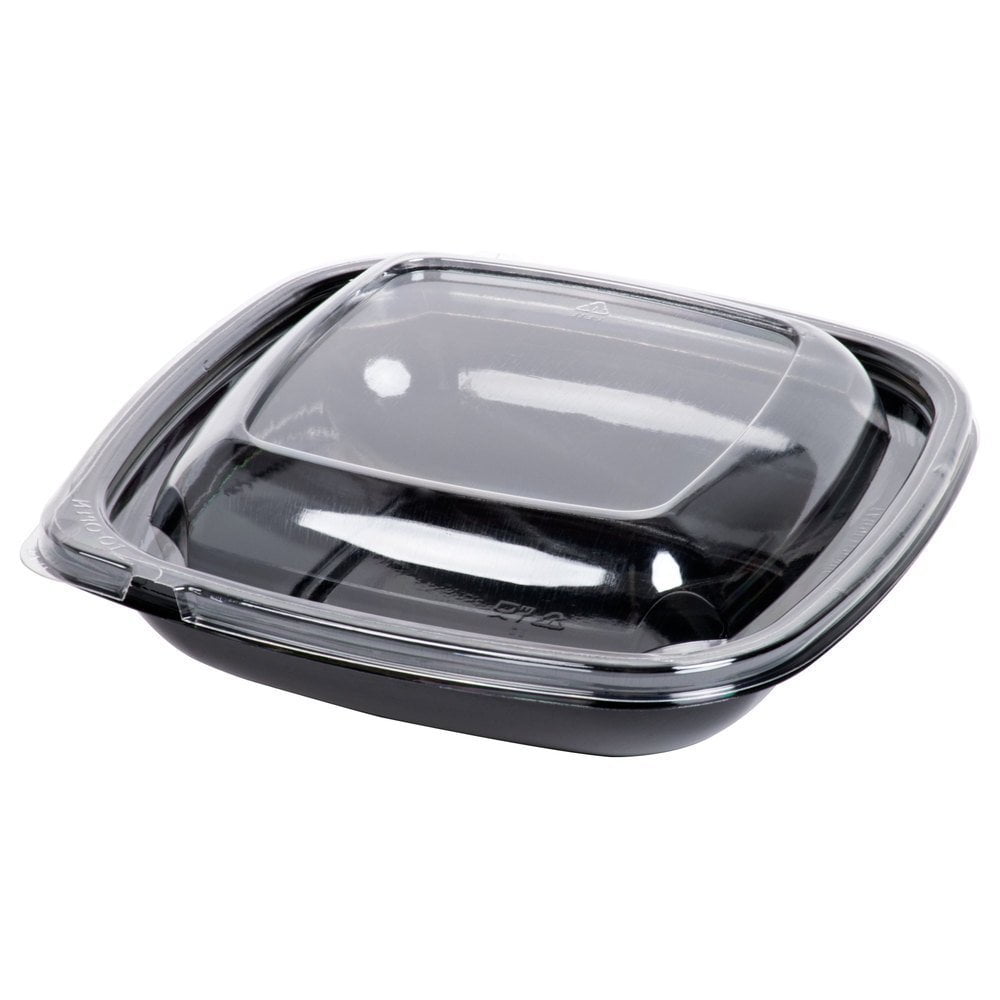 Black Square Tamper Evident Stackable Plastic portion Lunch box Bowl 24