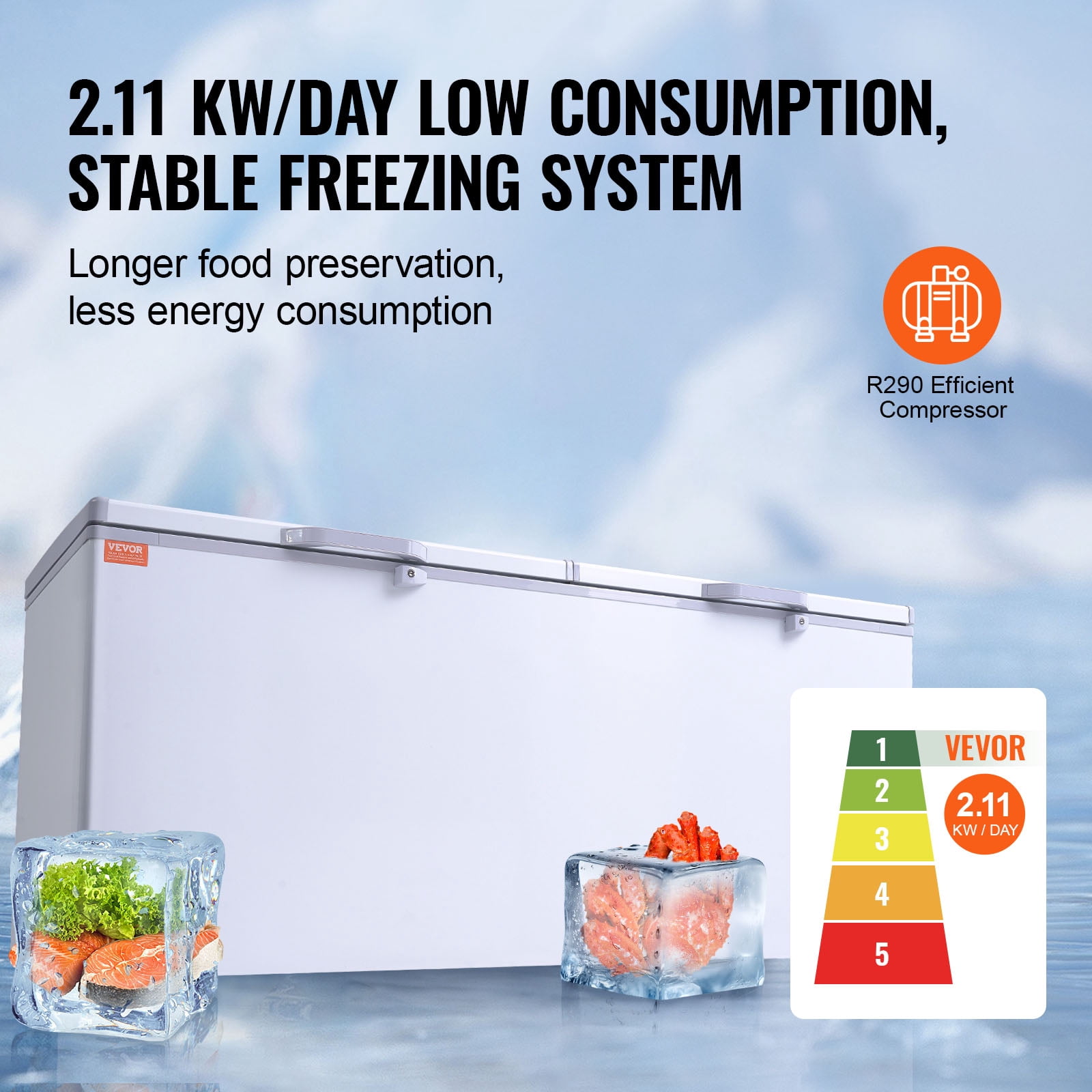 VEVOR Chest Freezer, 19.8 Cu.ft / 561 L Large Deep Freezer with Split Top Double Locking Lids,Freestanding Commercial Chest Freezer & 4 Removable Baskets,7-Level Adjustable Temp,LED Light,6 Wheels