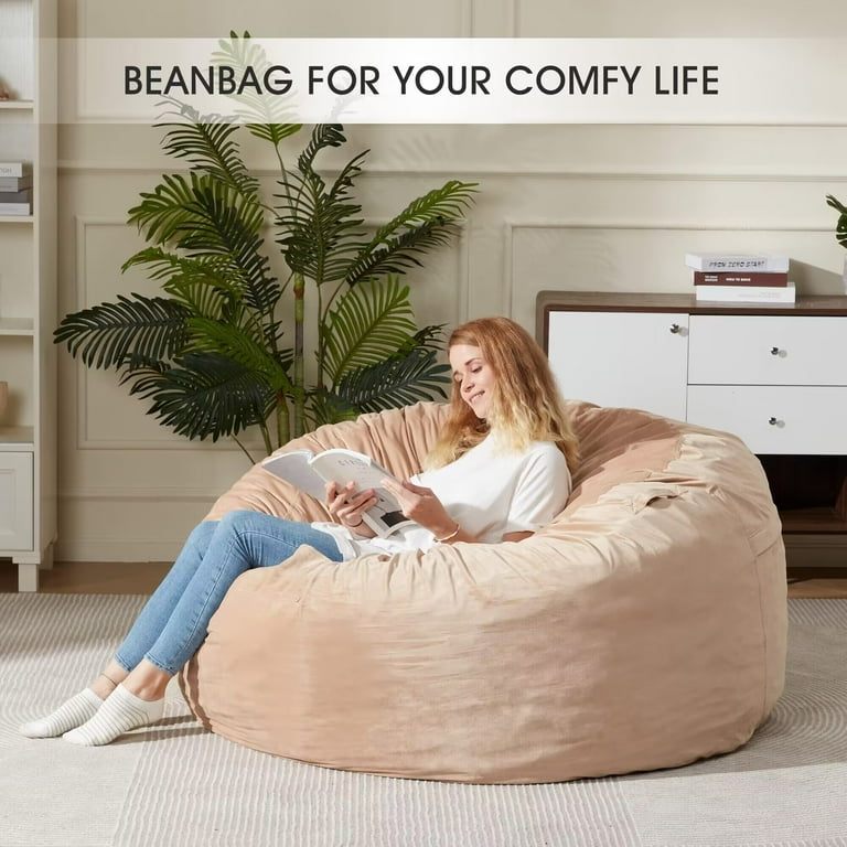 HOMGUAVA Large Bean Bag Chair with Memory Foam Filled Stuffed Beanbag Chair Soft Sofa with Dutch Velvet Cover 5FT Khaki Walmart