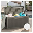 thumbnail image 6 of SONGMY 100 Gallon Resin Deck Box, Waterproof Outdoor Storage Box with Lockable Lid for Garden Tools, Patio Cushions (Light Brown), 6 of 7