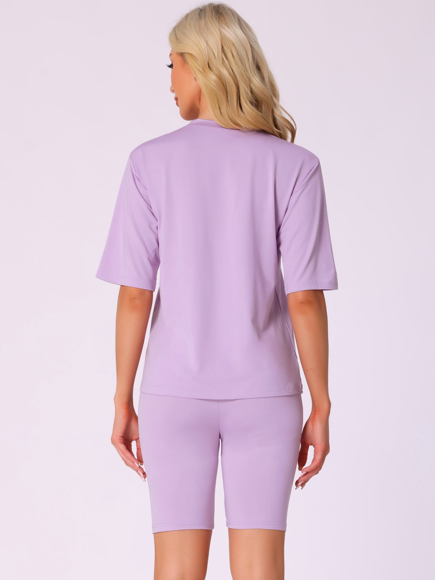 DARING DIVA Womens 2 Pieces Biker Shorts Set Outfits T-Shirt Lounge Wear M Purple
