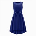 thumbnail image 5 of Larisalt Girls Mesh Summer Dress Sleeveless Crewneck Bow Tie Waist Asymmetric Bottom A-Line Dresses, 5 of 5