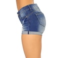 thumbnail image 2 of Women's Casual Denim Shorts Ripped Hem Zipper Fly Button Closure Solid Color Light Blue or Dark Blue S2XL Deep Blue XL, 2 of 7