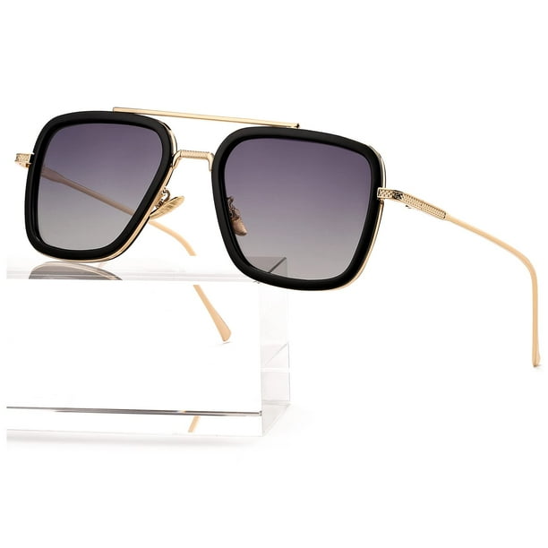 Gafas de Sol AIEYEZO Tony Stark Vintage con Montura Metálica Cuadrada