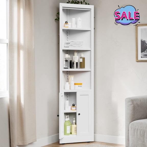 Hassch Tall Corner Cabinet, 71"H Metal Storage Cabinet with Adjustable Shelves, Bathroom Cabinet for Living Room, Kitchen, Entryway, White