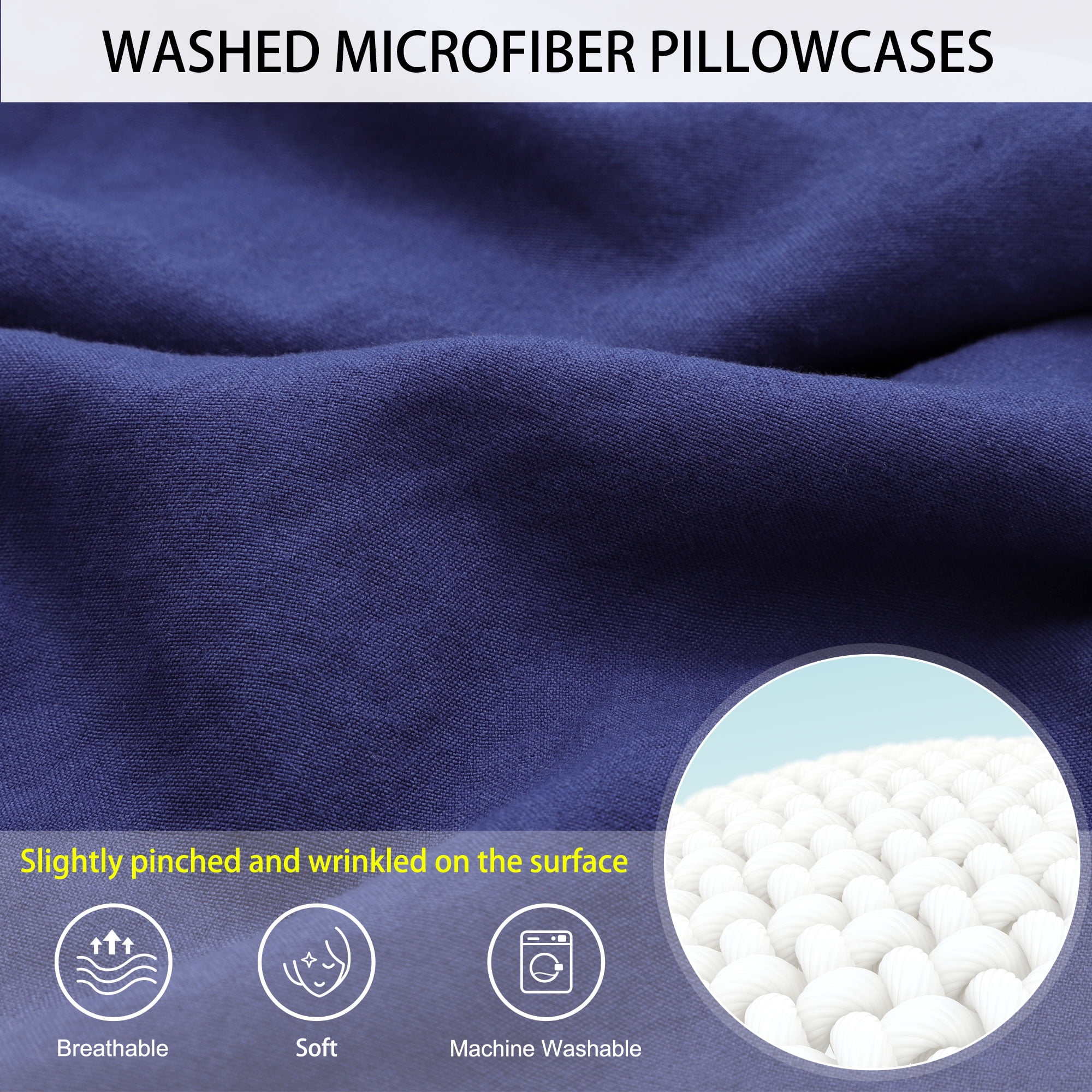 Unique Bargains 2Pcs Envelope Closure Washed Microfiber Pillowcases King Navy Blue