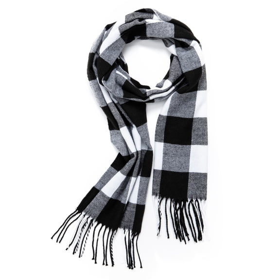 SHCKE Mens Scarf for Winter Knit Plaid Striped Scarves Soft Warm Scarf with Tassel Edge