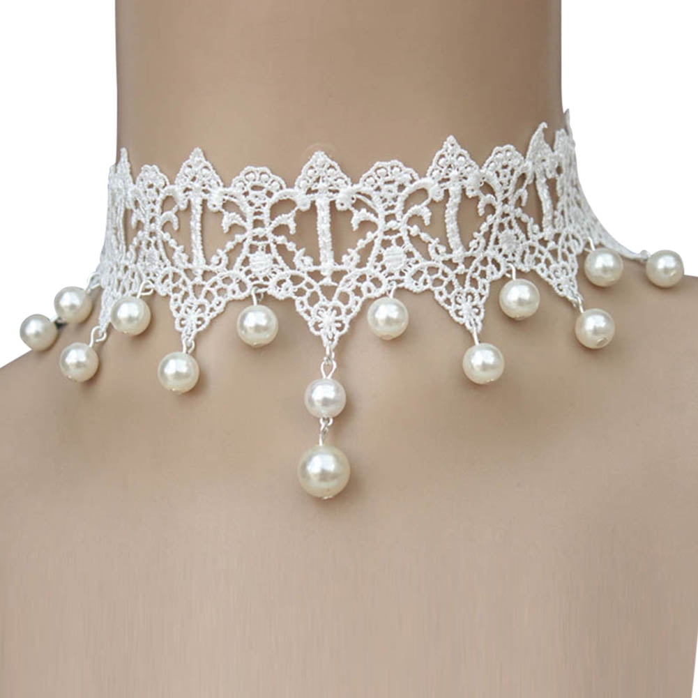 Silver stardust peach pearl beaded collar choker necklace wedding jewellery