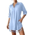 thumbnail image 5 of SOOMLON Dress Cover up for Women Plus Size Fringe Swimsuit Coverup Long Sleeve Shirt Dress Elegant Beach Party Swimwear, 5 of 7