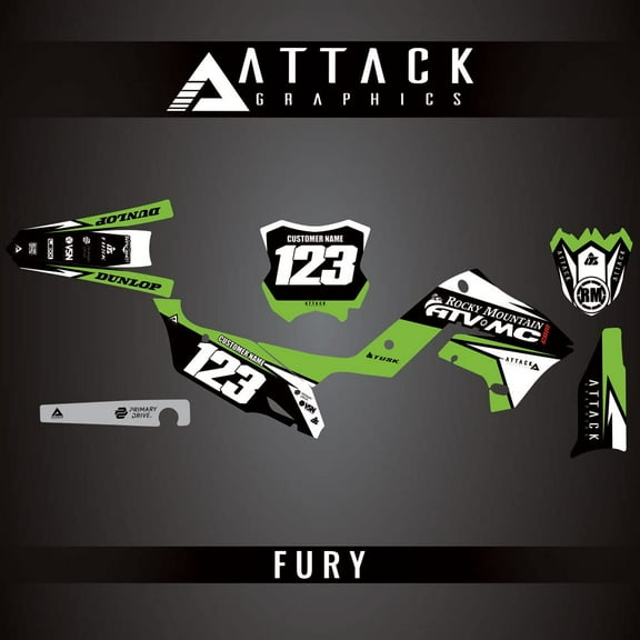 Attack Graphics Custom Fury Complete Bike Restyle Graphics Kit Polisport MX Restyling Kit for Kawasaki KX125 2005
