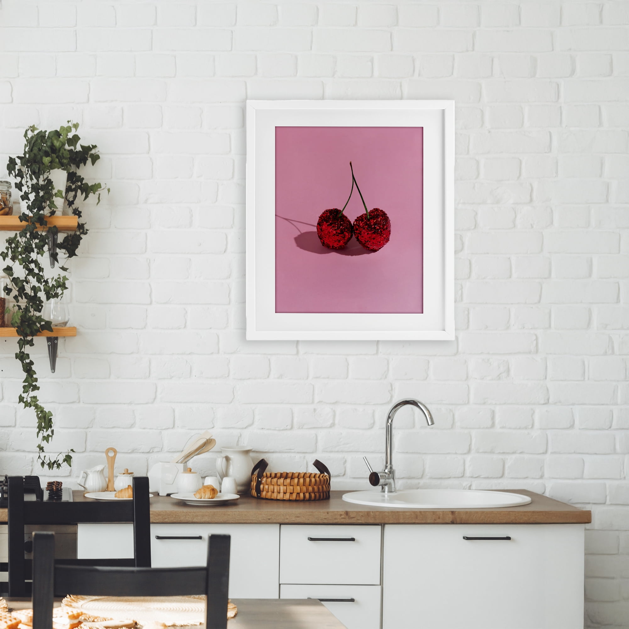 Stupell Industries Glitter Encrusted Cherries White Framed Print Under Glass, design by LISH Creative