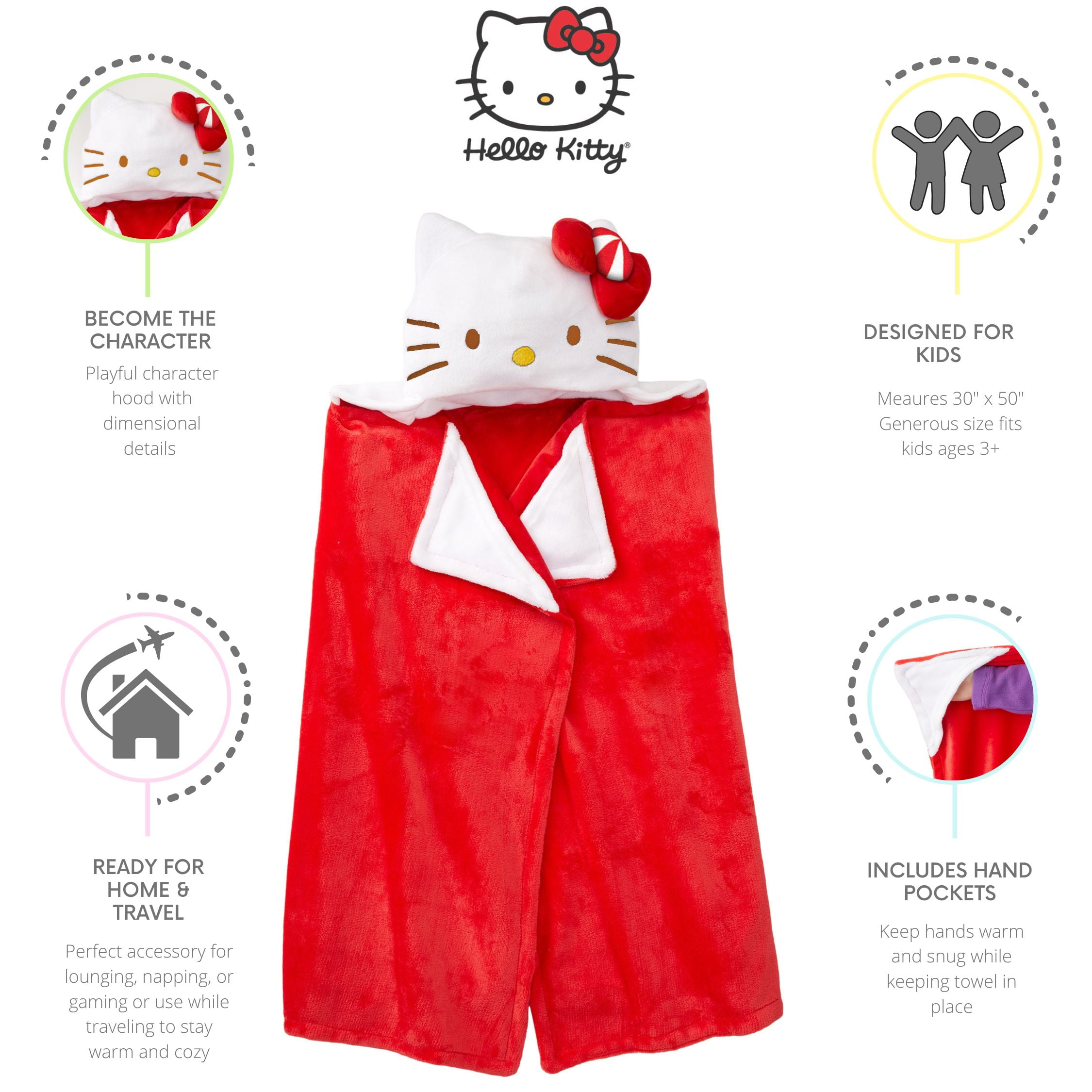 Hello Kitty Kids Hooded Throw, 30" X 50", Sanrio