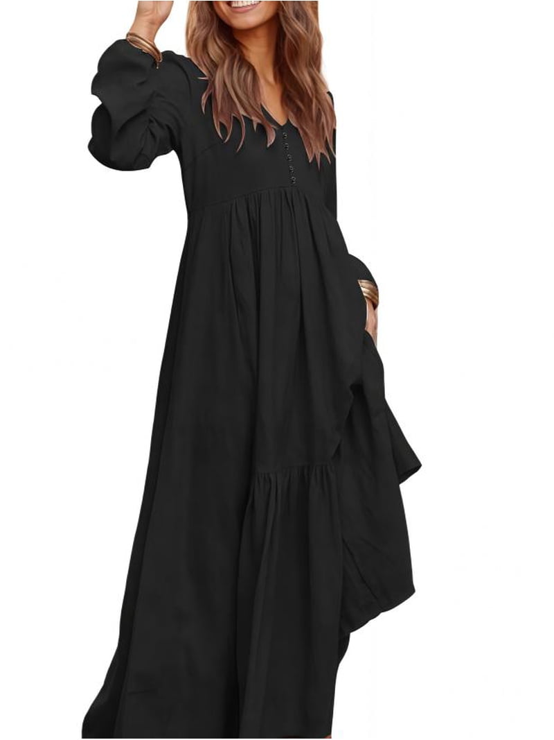 long sleeve beach wedding guest dress Women's Floral Casual Midi Maxi Boho Dress Dresses Pockets neck midi dress