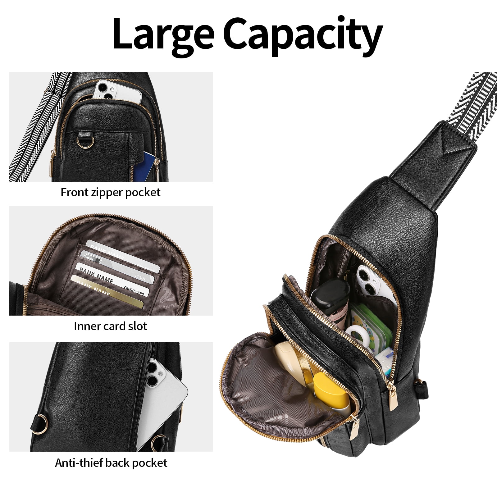 GAEKEAO Sling Bag for Women Crossbody Bags Fanny Pack Vegan Leather Chest Bag Travel Shoulder Belt Purse Backpack Gifts