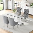 thumbnail image 3 of 5-Piece 70" Glass Dining Table Set, Tempered Glass Top with OC Shape Frame & Stainless Steel Base, 4 Velvet Chairs with Stainless Steel Legs, 3 of 7