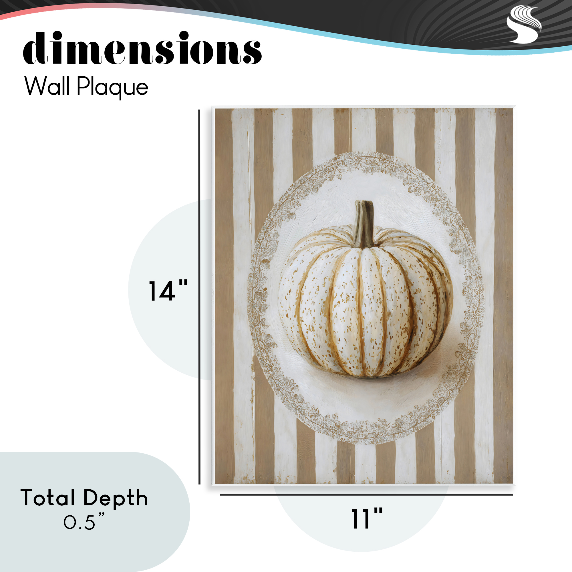 Beige Stripes Pumpkin Wall Plaque Art, design by Arlington Prints