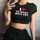 thumbnail image 4 of Crop Top Woxlica I Heart to Make Boys Cry Y2K Black para mujer, 4 of 6