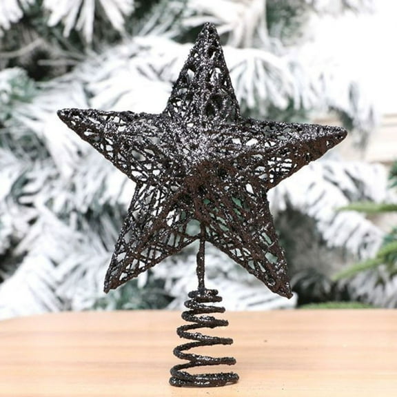 Christmas Tree Toppers, Xmas Glitter Black Hollow Star Treetop Topper for Christmas Tree Decoration, Glitter Star Tree Topper, Exquisite Shimmery Star for Christmas Decoration, 1 Pcs, 7.48x5.91"