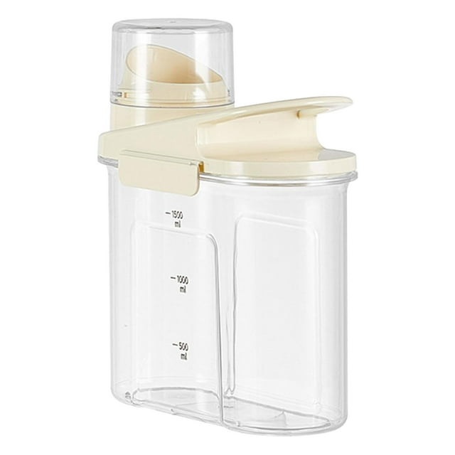 Kitchen Cereal Storage Container, Rice Storage Container,Airtight Plastic Kitchen Organizer Bin With Pouring Spout Measuring Cup, Cereal Dispenser,Food Storage Box For Grain, Flour Snacks,Beige
