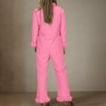 thumbnail image 4 of Women's Cotton Long-Sleeve Shirt and Full-Length Bottom Pajama Set Women Home Fashion Casual Easter Printed Tops And Pants Short-sleeved Shorts Pajama Set With Pockets Gift for Adults,Hot Pink,S, 4 of 8