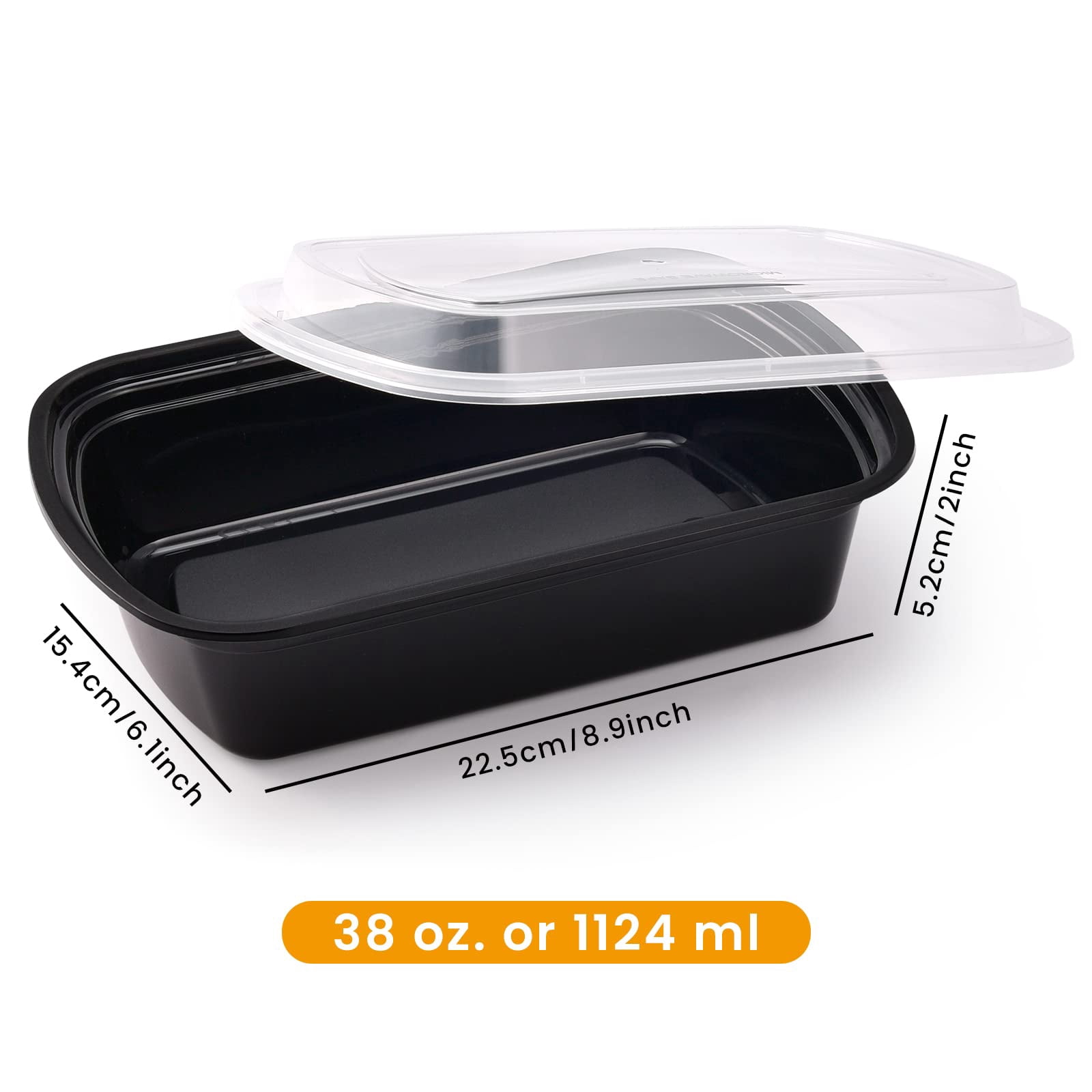 Kitch'nmore 38oz Meal Prep Containers  Extra Large &thick Food Storage With Lids Reusable Plastic Disposable Bento Box Stackable Microwave/freezer/dishwasher Safe Bpa Free (30pack)