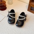 thumbnail image 6 of Viluyesy Girls Vintage-Inspired Flat Shoes – Soft-Sole Leather Lace-Up Dress Shoes with Pearl Bowknot and Delicate Lace Trim, Spring Summer Style Black Size 9.5, 6 of 8