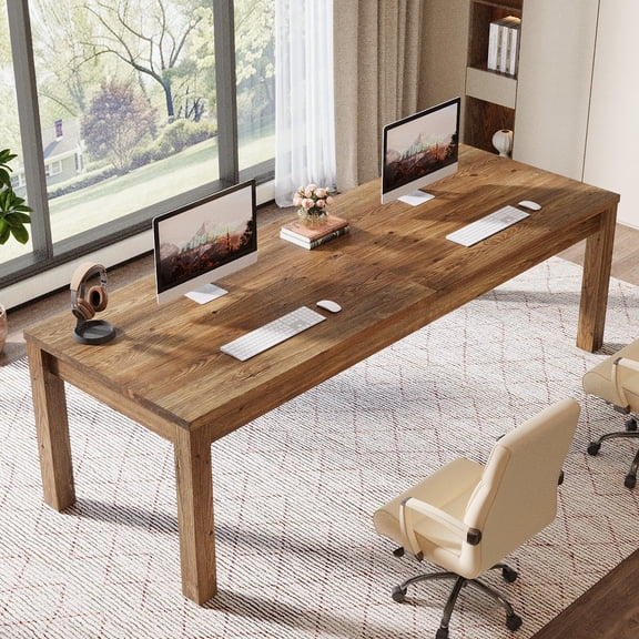 Finmind  Extra Long Desk 2-Person Desk, 78.7 Inch Double Computer Table, Work Writing Study Workstation for Home, Office, Rustic Brown