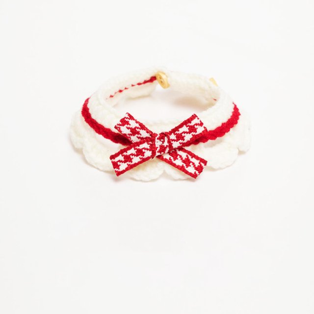 Serviette de Salive Tricotée à la Main Nœud Papillon Mignon Chaton Chat Chiot Collier Réglable Décoration pour Chien Accessoires pour Chien