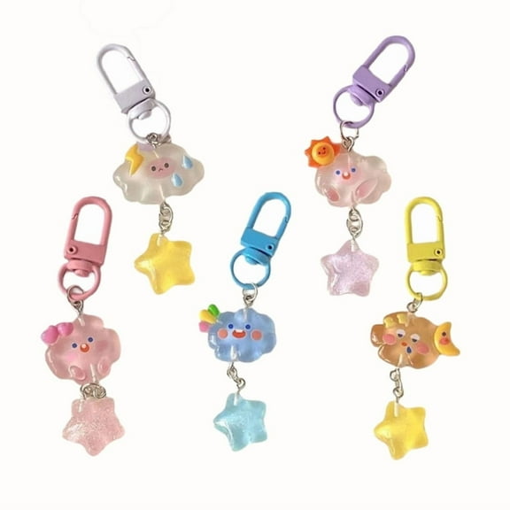 Pack of 5 Cute Cartoon Cloud And Star Keychain Accessory Set For Girls And Children Jewelry Decoration Key Ring