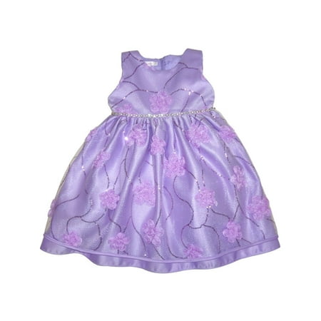 - Baby Girls Lilac Floral Accent Sparkle Sequined Flower Girl Dress