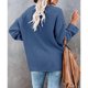thumbnail image 4 of Suéter de Punto Cuello en V Medio Botones Color Puro Abertura Lateral Manga Larga Suéter Suelto para Mujer Azul S, 4 of 6