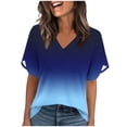 thumbnail image 2 of yillto Womens V Neck Tops Short Sleeve Gradient Fashion Blouse Summer Loose Business Dressy Tunic Shirts, 2 of 6