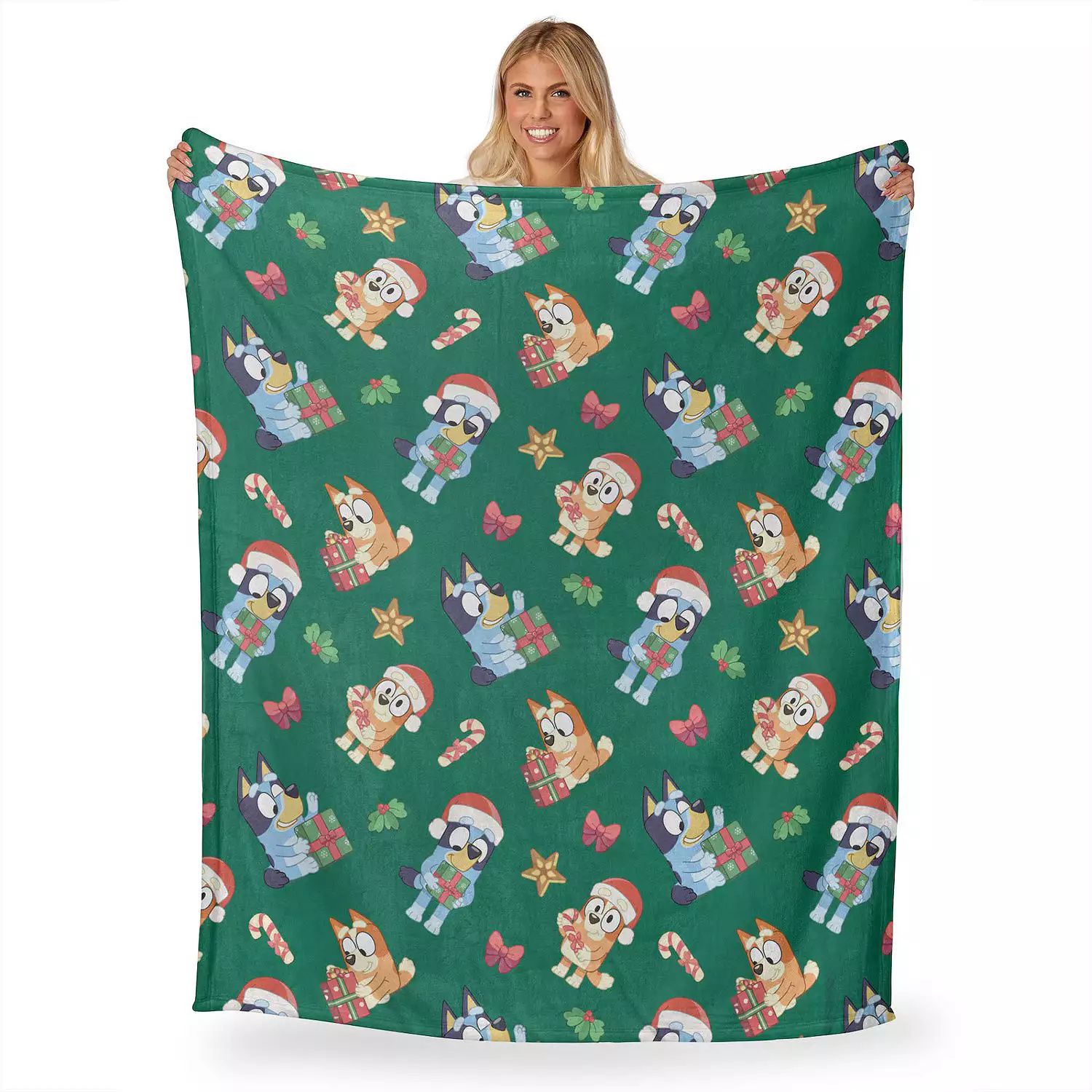 Bluey and Bingo Christmas Presents Green Holiday Silky Soft Blanket Throw