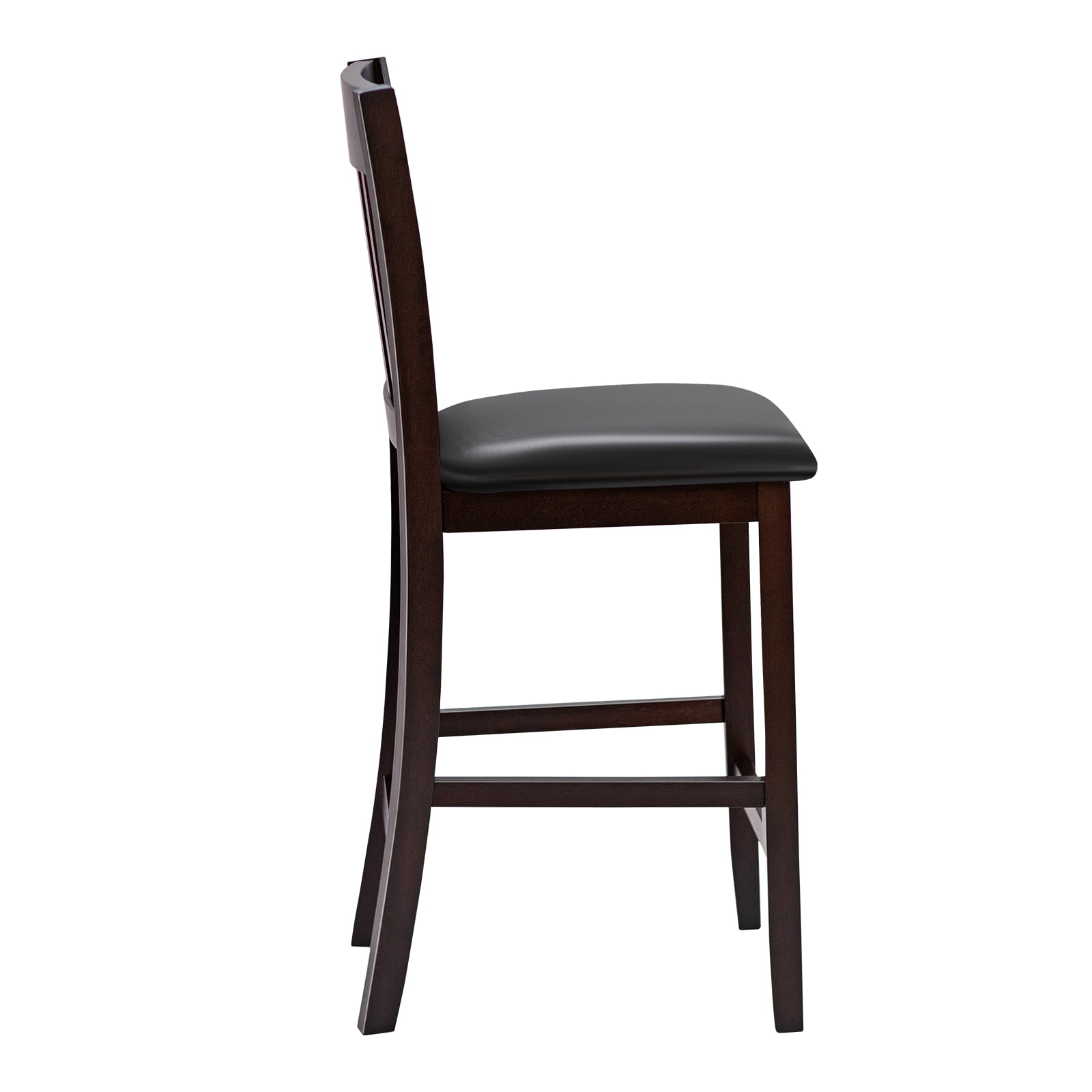 Topbuy Set of 2 Bar Stools Counter Height Pub Chairs w/ PU Leather Seat&Rubber Wood Legs
