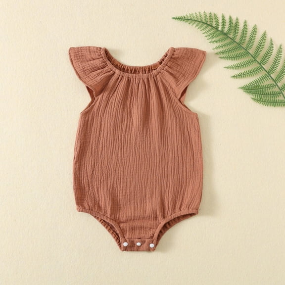 Xdegoge Infant Baby Girls Romper Muslin Cotton Flutter Sleeve Jumpsuit Newborn Toddler Breathable Summer Clothes Lightweight One Piece Bodysuit
