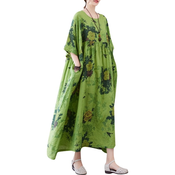 Vestido suelto de mujer con bolsillos Impreso Vintage Casual Holiday Beach Dress MABOTO Vestido
