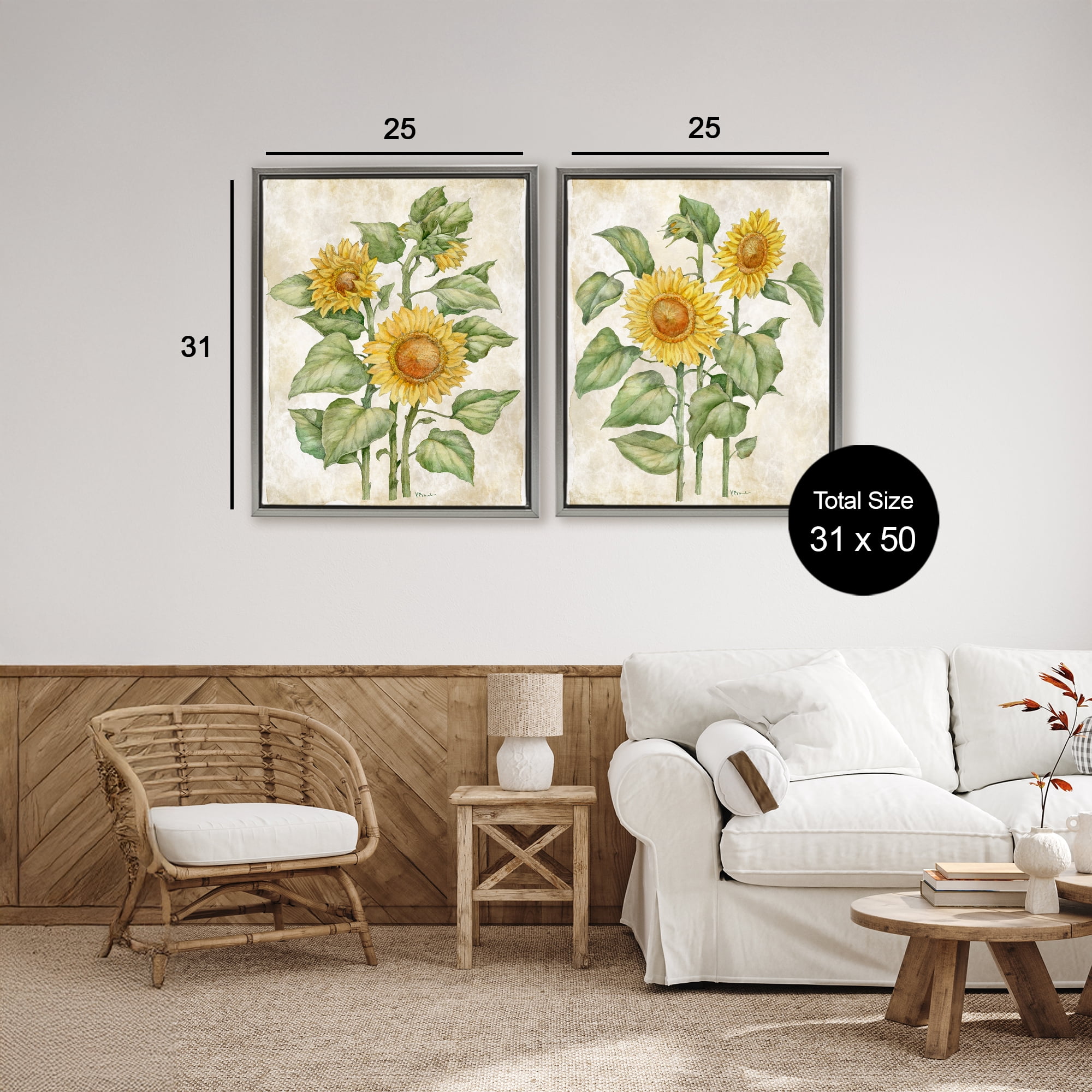 Stupell Industries Floral Journal Sunflower Studies 2 Piece Gray Framed Floater Canvas Set, design by Paul Brent