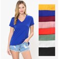 thumbnail image 2 of Women's Elastic Basic Summer Lightweight Tee Shirt Cap Sleeve V Neck Top, 2 of 8