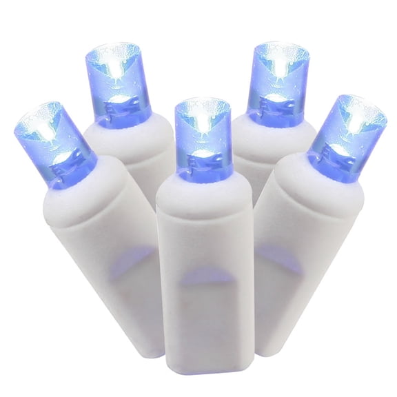 Vickerman 100 Blue Wide Angle LED Light on White Wire, 50' Christmas Single Mold Light Strand