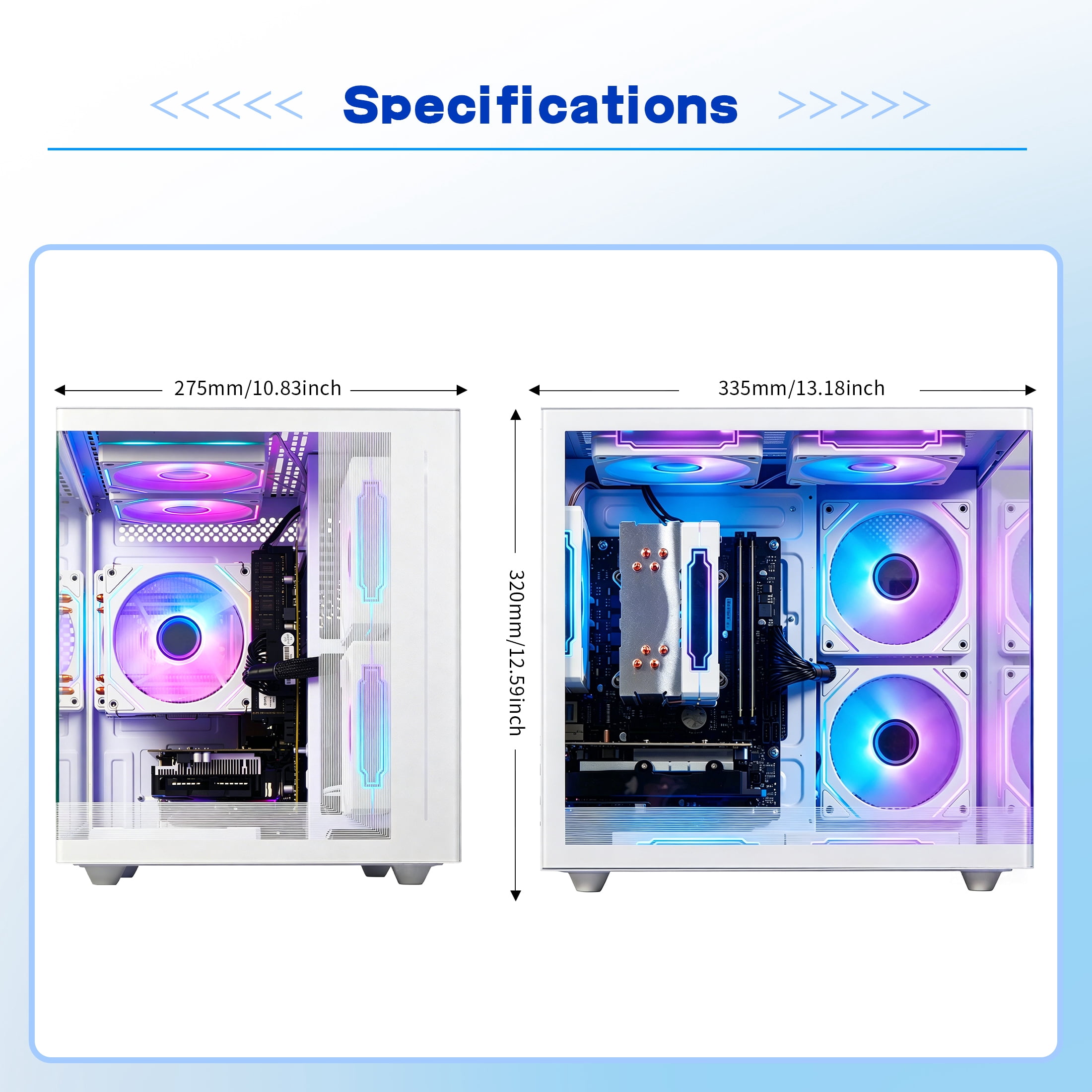 Qehi White Gaming PC Desktop, Core i5, AMD RX 550 4GB Graphics, 16GB Ram, 256GB Nvme Gen 3 SSD, RGB Lighting Tower