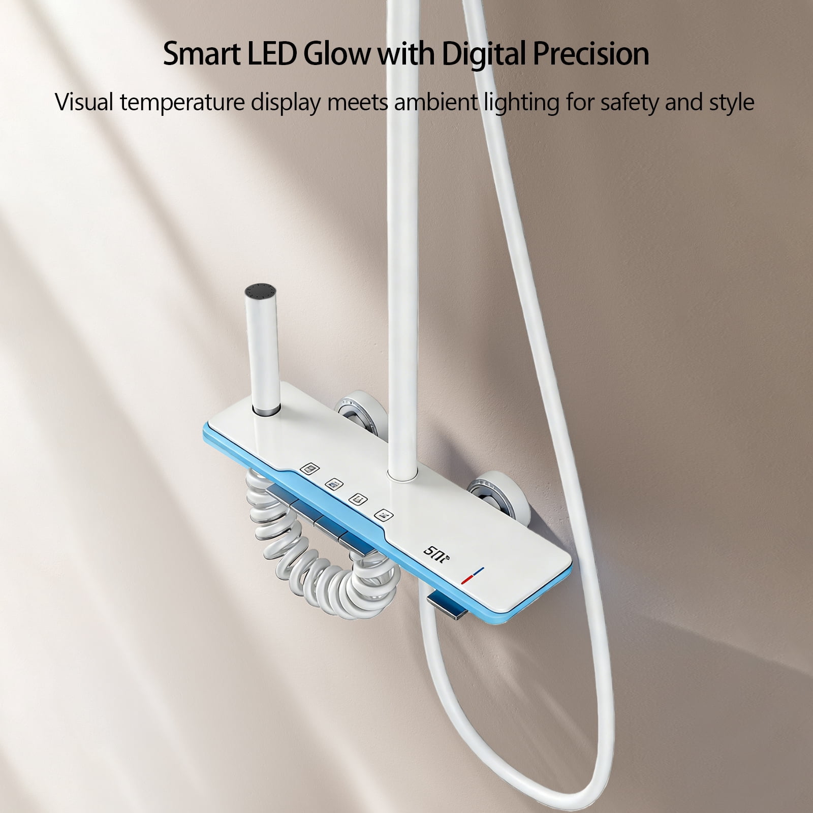 Shower System with Digital Temperature Display, Dual Shower Head Faucet Set with 12 Inch Rain Shower Head and Handheld Shower Head Fixtures, LED Piano Keys, 4 Water Outlet Modes, White