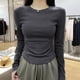 thumbnail image 5 of Camisetas de manga larga para mujer, suéteres ajustados, blusas de cuello redondo de color sólido para mujer, camisas básicas para mujer, camisetas suaves y cálidas, 5 of 5