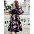 thumbnail image 3 of Women's Plus Size Floral Surplice Neck Midi Dress with Flutter Sleeves and A Line Hem for Elegant Everyday Wear, 3 of 6