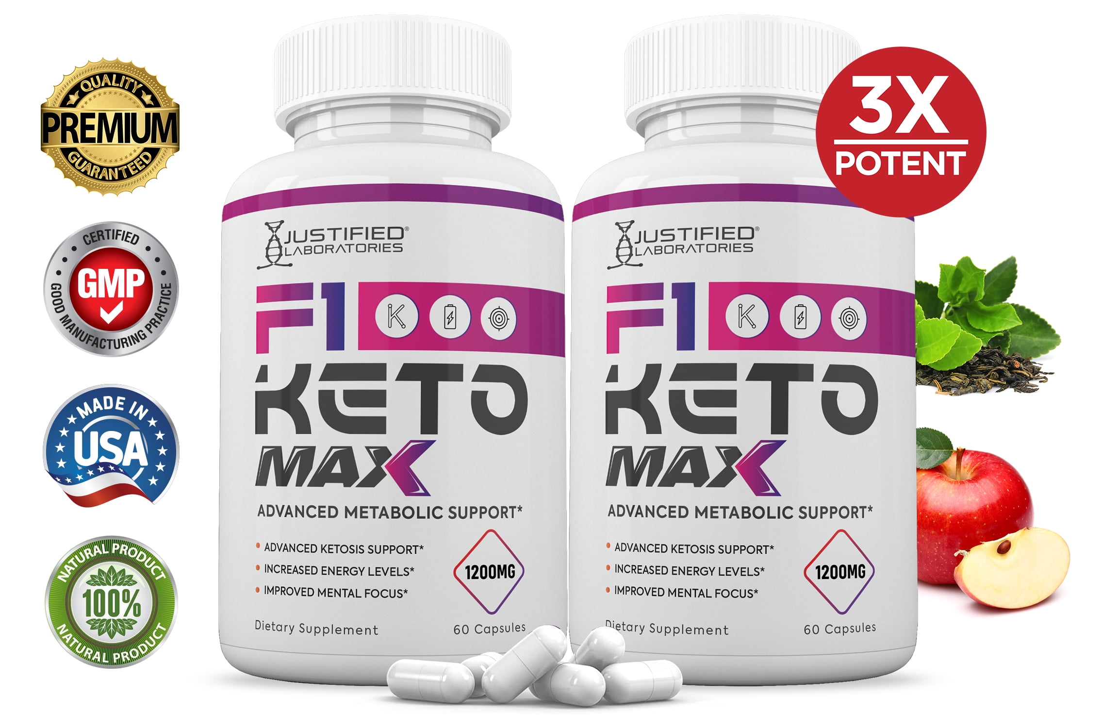 (2 Pack) F1 Keto Max 1200MG Pills Includes Apple Cider Vinegar goBHB Strong Exogenous Ketones Advanced Ketogenic Supplement Ketosis Support for Men Women 120 Capsules