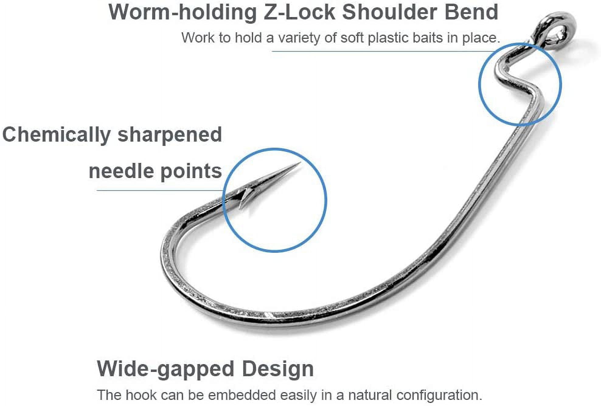 Fishing Hooks, 100pcs/box Offset Wide Gap 2X Strong Worm Hooks