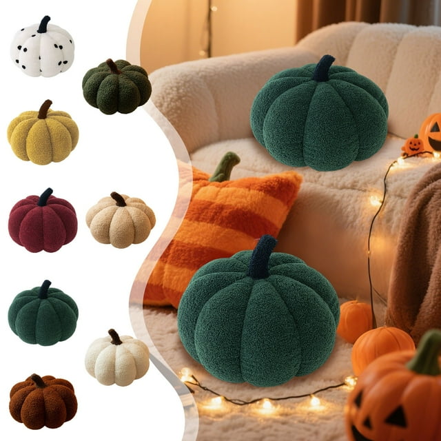 Peluche de Calabaza de Halloween, Almohada de Lana de Cordero | Beige | 35 Cm | Decoración de Halloween | 1 Unidad